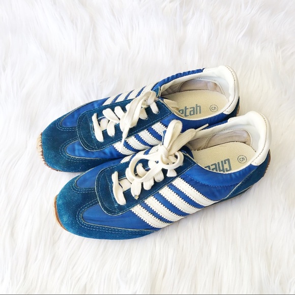 Vintage Shoes - Vintage-inspired Blue White Cheetah Lace Up Sneakers Sz 5 (Runs Big)